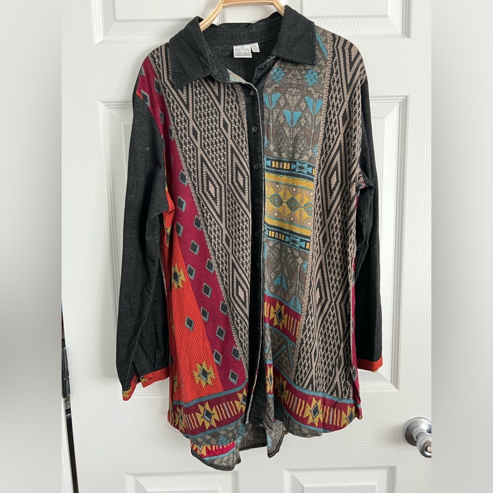 Vintage Parsley & Sage Size XL Medium Shirt Top Lagenlook Patchwork Tunic Boho